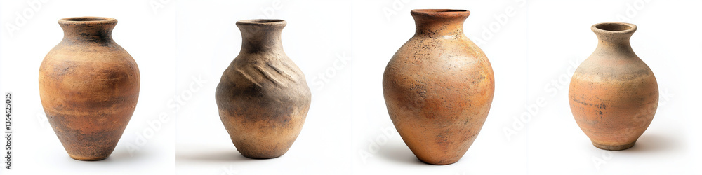 Handmade rustic clay vases with organic textures, showcasing unique shapes and earthy tones, perfect for home decor or artistic display