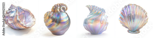 collection of pearlescent seashell vases showcasing shimmering reflections and intricate designs, perfect for adding elegance to any decor