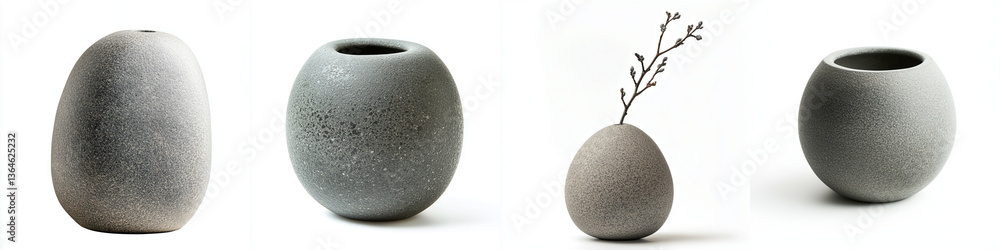 Smooth stone like vases in various shapes, showcasing minimalist design and natural textures, perfect for modern decor and floral arrangements