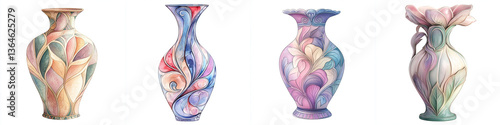 Obraz na płótnie Art Nouveau vases with flowing organic lines showcase intricate designs and vibrant colors, evoking elegance and creativity w salonie