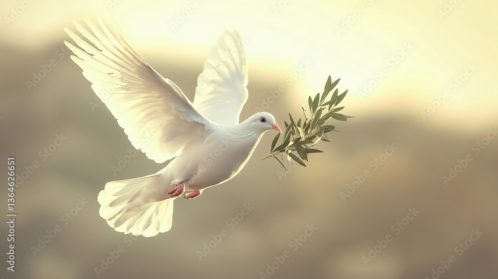 Obraz premium A dove with an olive branch symbolizes peace and reconciliation.