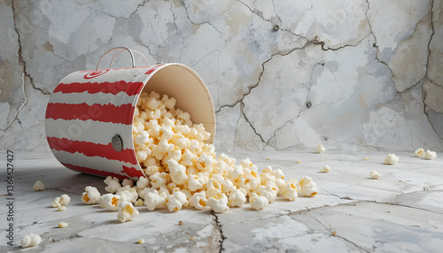 Popcorn Spilling from a Red and White Striped Bucket
