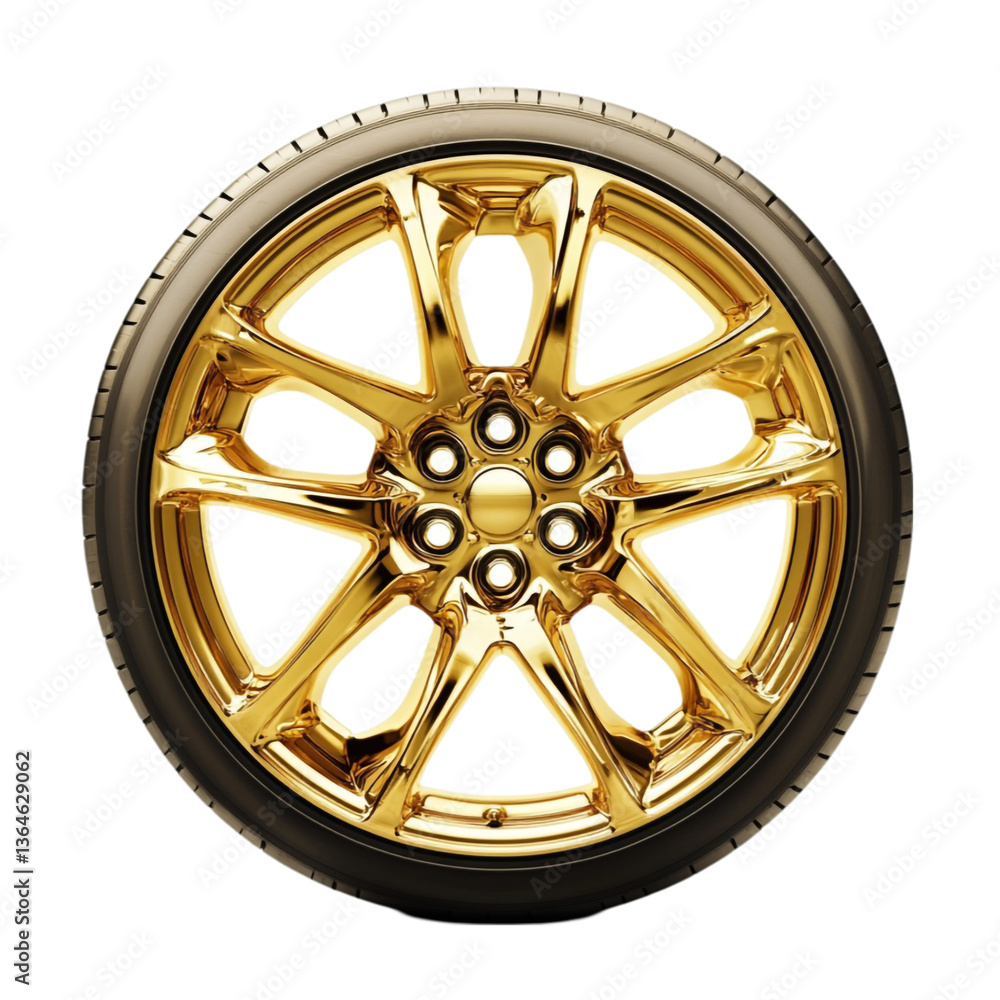 Obraz premium Gold alloy wheel with tire luxury car part
