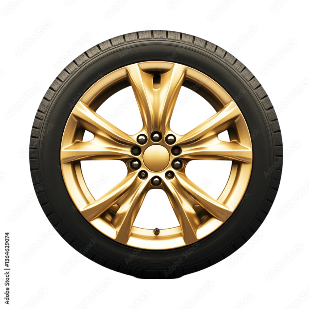 Fototapeta premium Gold alloy wheel and black tire luxury car part