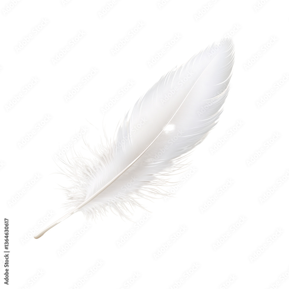 Fototapeta premium Single White Feather on Black Background Elegant, Delicate Design Element