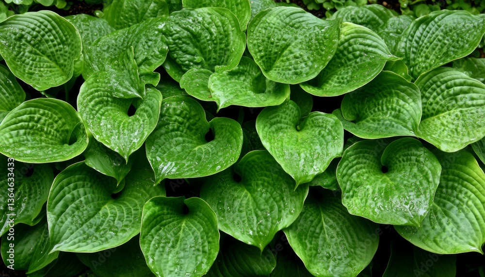 Fototapeta premium Lush Green Hosta Leaves, A Vibrant Groundcover for Shade Gardens Conceptual Gardening Image