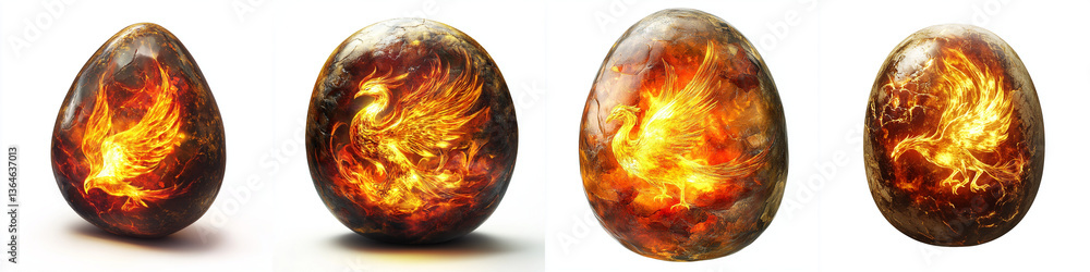 glowing mythical phoenix stone pebble radiates warmth and light, showcasing intricate fiery designs that evoke sense of wonder and magic