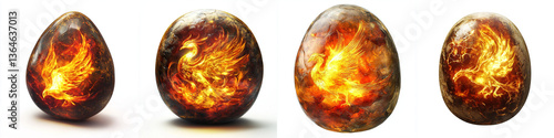 Obraz na płótnie glowing mythical phoenix stone pebble radiates warmth and light, showcasing intricate fiery designs that evoke sense of wonder and magic w salonie