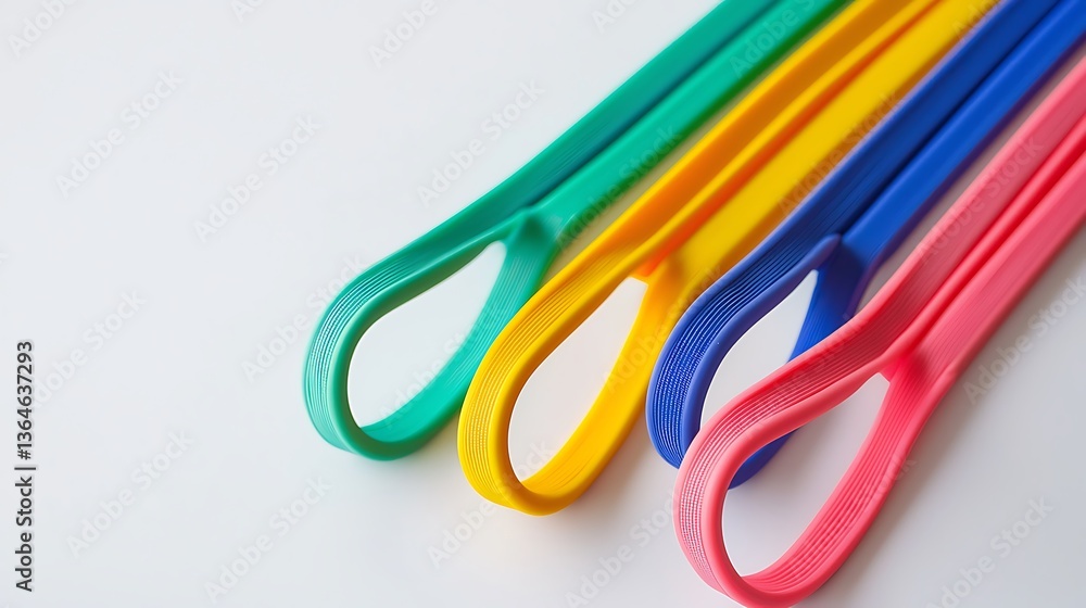 Four plastic handles of different colors are shown Four plastic handles of different colors are shown