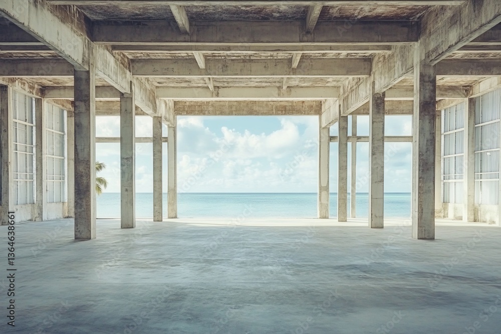 Fototapeta premium Empty concrete structure overlooking ocean.