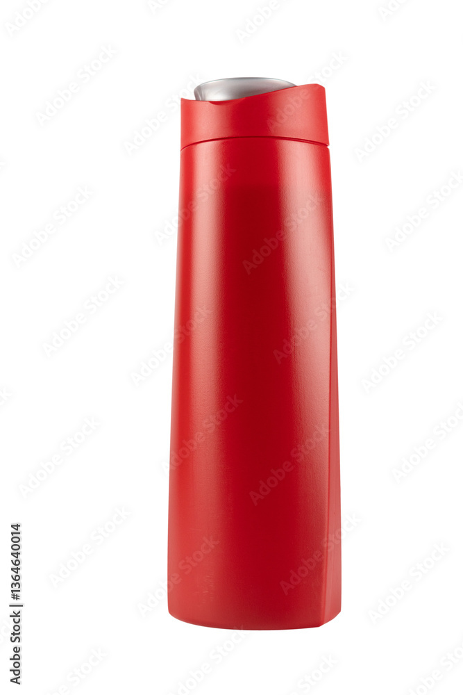 Red shampoo bottle mockup isolated no background cutout Red shampoo bottle mockup isolated no background cutout