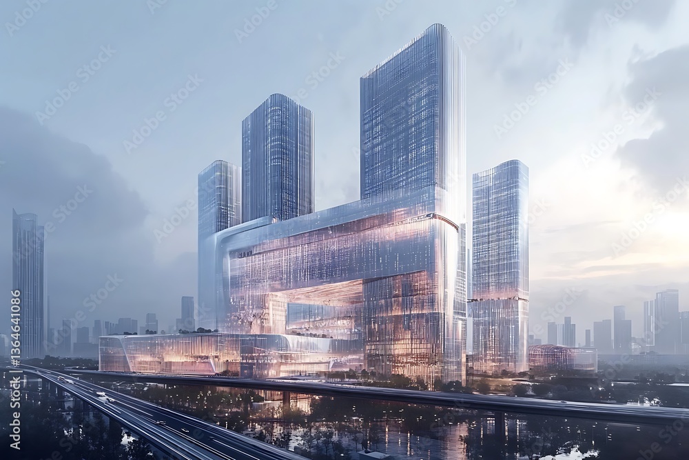 Fototapeta premium Futuristic Skyscrapers with Reflective Surfaces