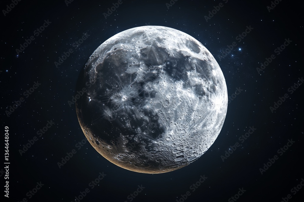 Fototapeta premium Full moon illuminated against a starry night sky showcasing craters and bright highlights