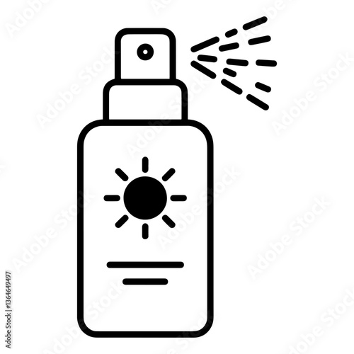 Sunscreen spray bottle, sun protection concept, black and white, copy space