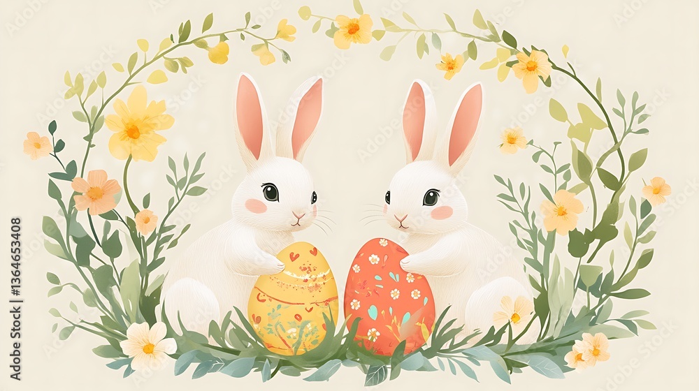 Easter Bunnies Eggs Spring Flowers. (1) Easter Bunnies Eggs Spring Flowers. (1)