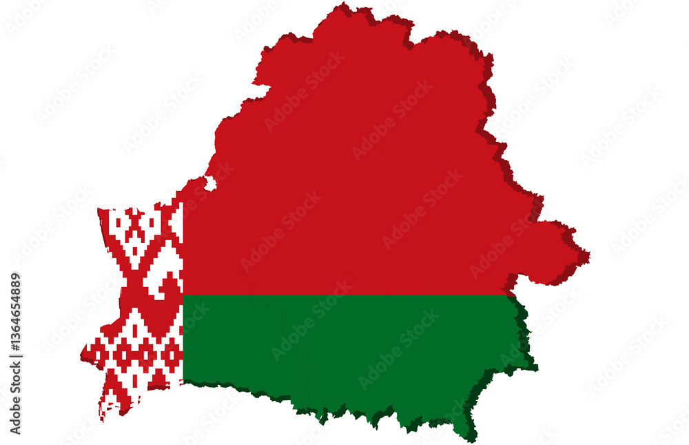 Obraz premium Belarus, Geographic map of the Republic in the color of the national flag. white background.