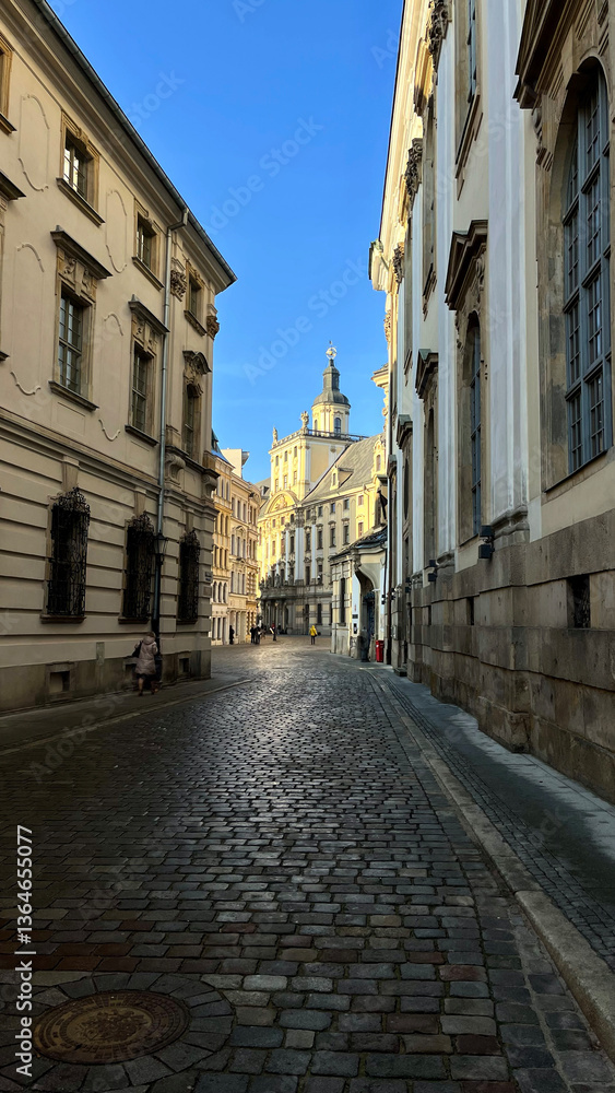 Fototapeta premium Old streets of the city of Wroclaw in the central part of Poland