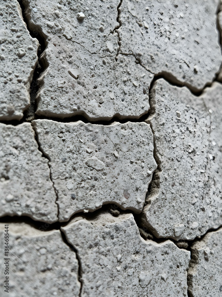 Obraz premium Weathered Concrete Surface: An abstract, close-up shot reveals a weathered concrete surface riddled with deep cracks, presenting a study in texture, resilience, and the passage of time.