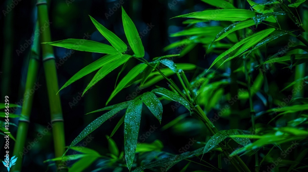 Obraz premium Serene Bamboo Forest Lush Green Leaves Tranquil Nature Scene
