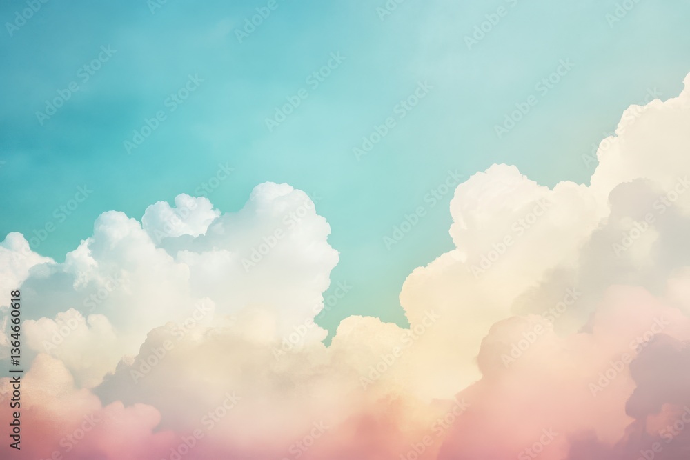 Pastel sky with fluffy clouds in shades of blue pink and yellow creating a dreamy atmosphere view Pastel sky with fluffy clouds in shades of blue pink and yellow creating a dreamy atmosphere view
