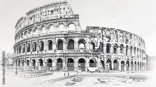 Wallpaper Mural A stunning black and white sketch of the iconic Colosseum showcasing its unique architectural details. Torontodigital.ca