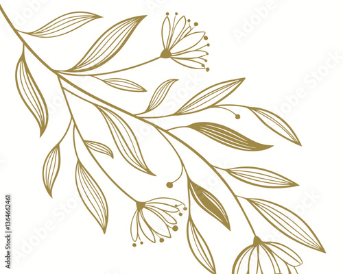 Elegant floral line art illustration with delicate blooms and flowing leaves design.