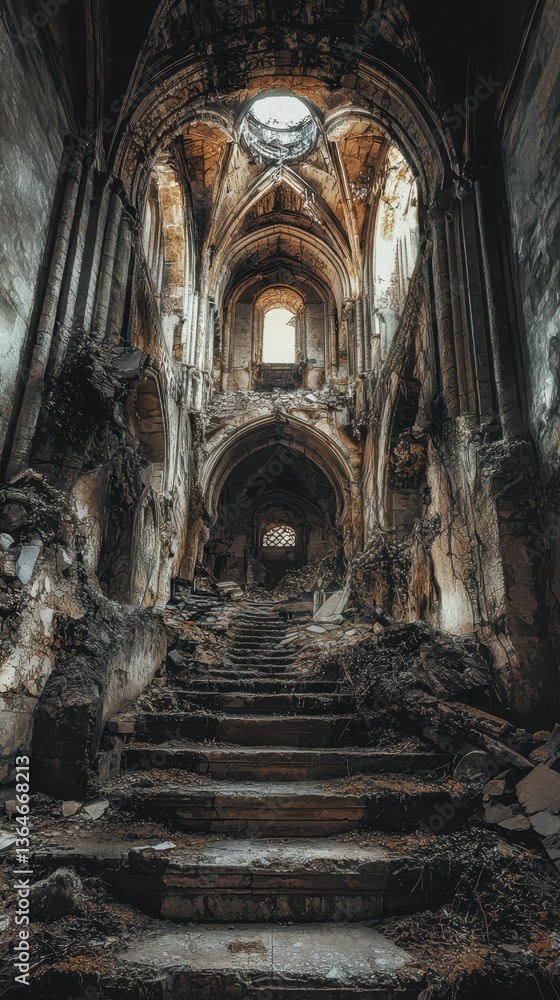 Fototapeta premium Crumbling Remnants of an Old Cathedral with Intricate Architecture