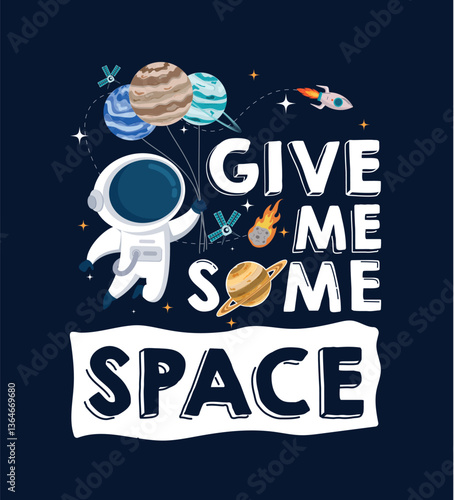 T shirt print text clipart design. Clothing printable clip art in outer space design for graphic tee, fashion, active wear and trendy shirt style vector illustration. 
