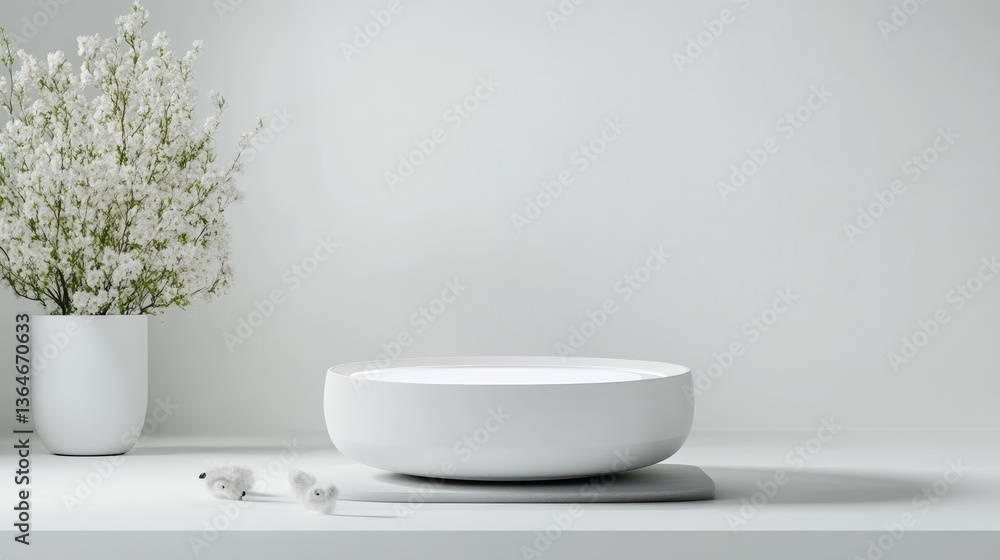 Minimalist White Display with Vase and Flowers Minimalist White Display with Vase and Flowers