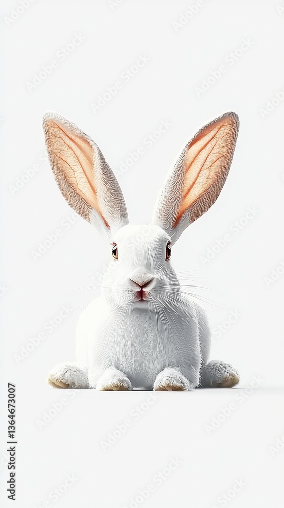 Fototapeta premium White Fluffy Rabbit Sitting on White Background