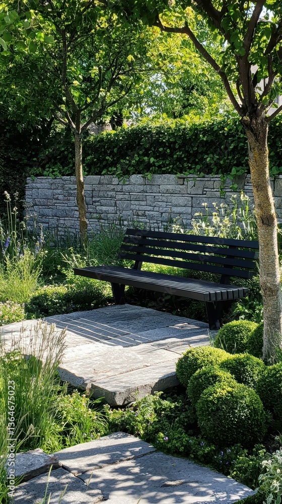 Elegant Contemporary Bench in Serene Garden Setting Elegant Contemporary Bench in Serene Garden Setting