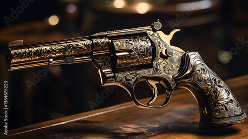 Old revolver with bullets and gun isolated on white background