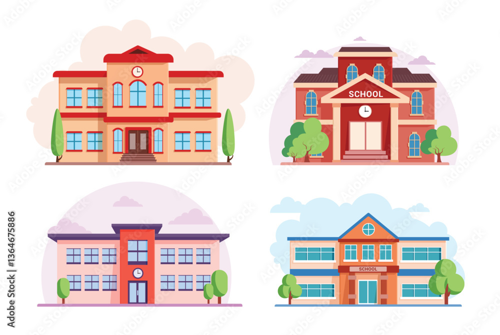 School university building clipart set. Classroom drawing icon colorful clip art for student and pupils learning college building educational elements collection vector illustration.
School university building clipart set. Classroom drawing icon colorful clip art for student and pupils learning college building educational elements collection vector illustration.