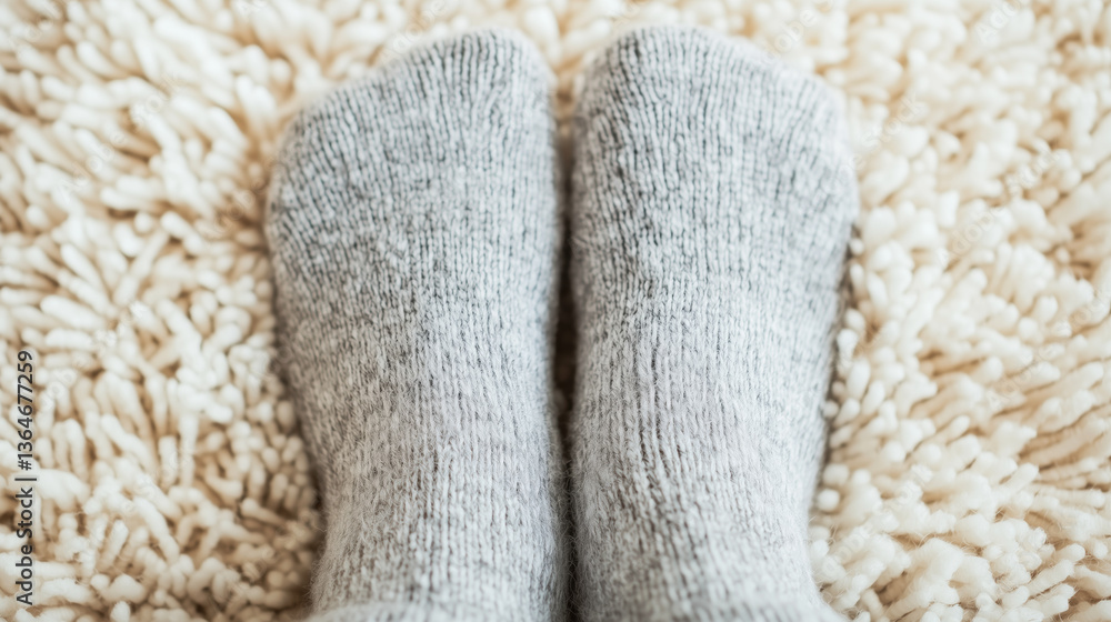 Gray socks on fluffy cream carpet Gray socks on fluffy cream carpet