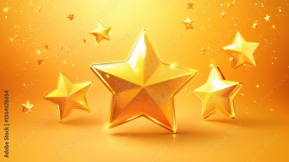 Obraz premium Vibrant shiny gold stars on a bright yellow background with sparkles