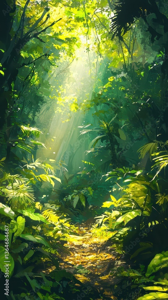 Obraz premium Vibrant Sun-Kissed Greenery in Lush Forest Pathway