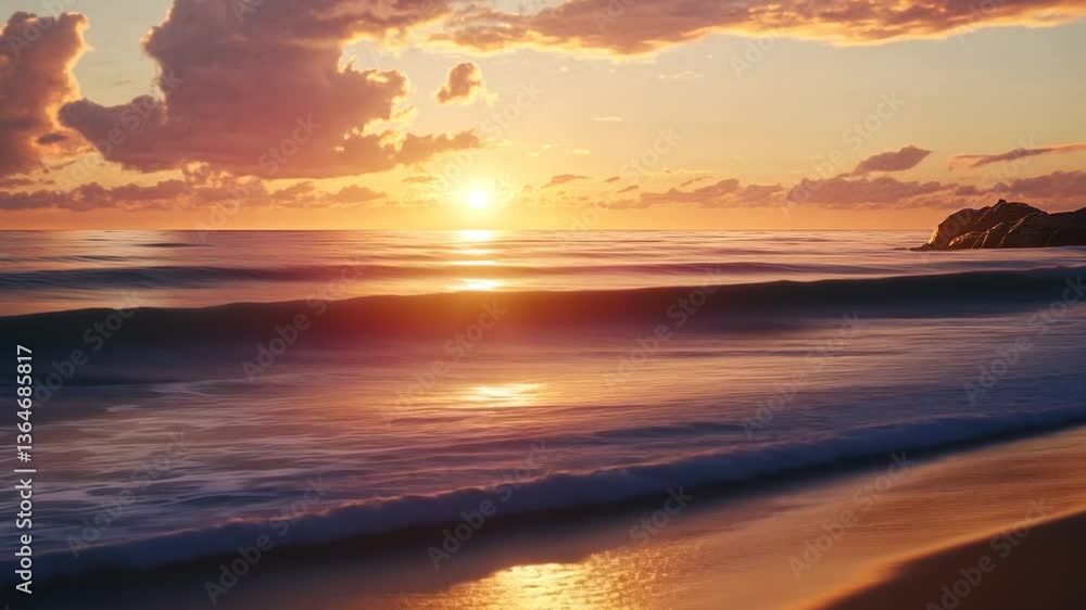Sunset at the Beach: Serene Ocean Waves and Golden Hues Sunset at the Beach: Serene Ocean Waves and Golden Hues
