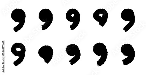 Doodle quotation mark by pencil. Hand drawn chalk comma set for speech bubble. Vector crayon apostrophe icon for conversation. Sketch scribble sign. Punctuation symbol on white background