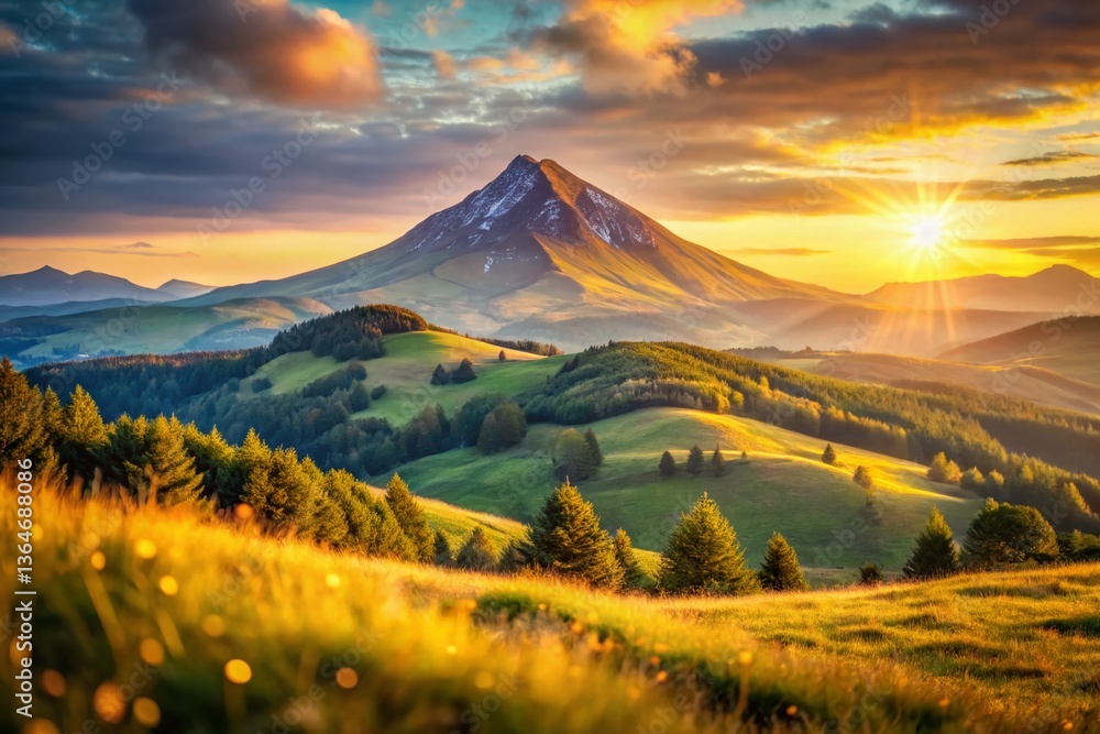 Obraz premium Puy de Sancy Mountain Peak, Auvergne France, Bokeh Landscape Photography