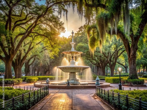 Savannah Georgia Historic District Park Fountain Minimalist Photography