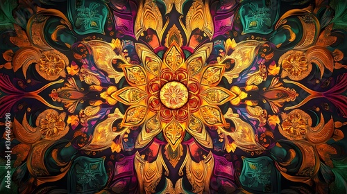 Wallpaper Mural Vibrant mandala design, intricate patterns in warm colors, suitable for art projects, backgrounds, or wellness themes. Torontodigital.ca