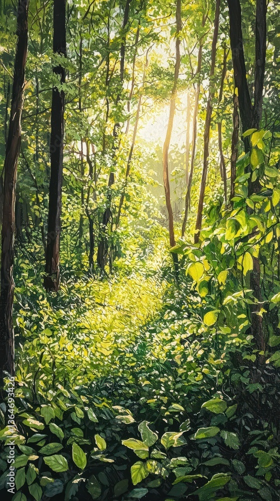 Fototapeta premium Lush Greenery and Rich Textures in a Vibrant Forest Floor