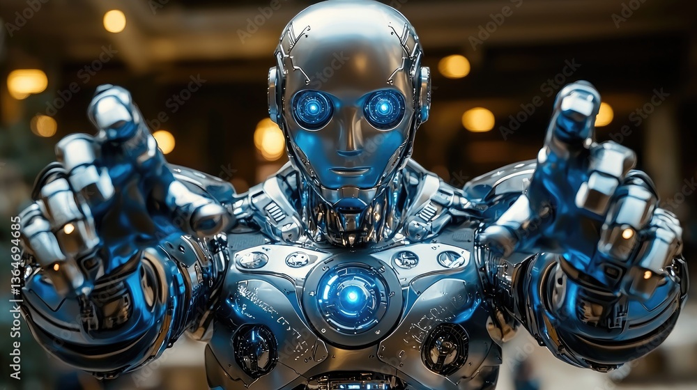 Fototapeta premium Futuristic AI Robot Demonstrating Versatile Adaptability in Advanced Technology Environment