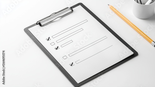 Wallpaper Mural Minimalist clipboard with checklist and pencil on desk, ideal for productivity and organization themes. Torontodigital.ca