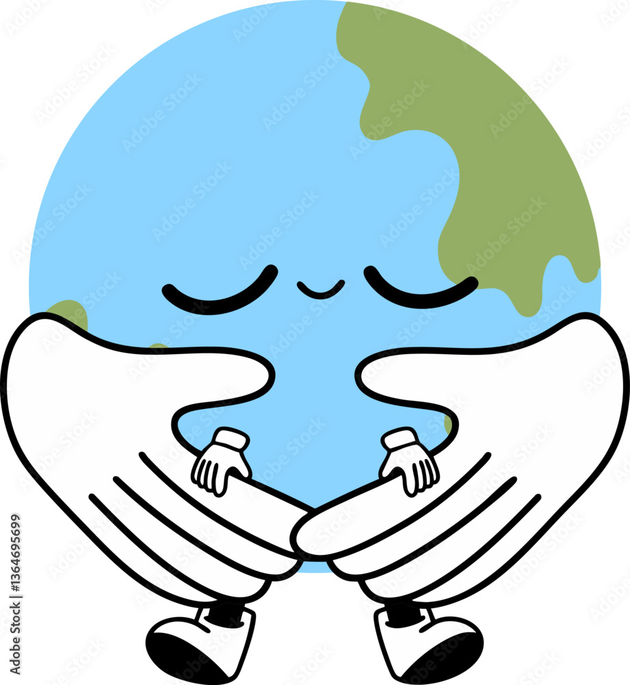 Obraz premium Cuddly Earth character with hands embracing, symbolizing love and care for planet