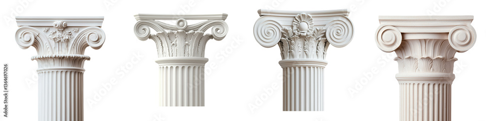 Obraz premium Intricately detailed and ornate classic marble columns featuring Corinthian capitals showcasing the grandeur and elegance of Renaissance era architectural design
