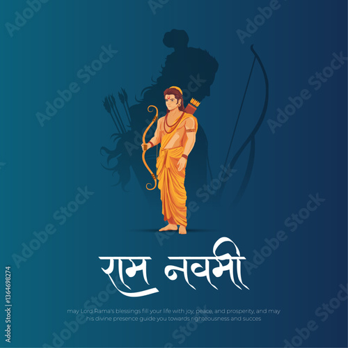 happy Ram Navami with Lotrd Ram ji silhoutte, a Hindu festival celebration Ram navami Background Design. abstract vector illustration design