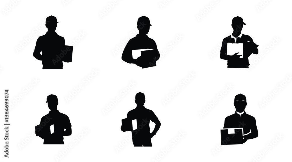 Silhouette Delivery Holding Boxes and Clipboards Silhouette Delivery Holding Boxes and Clipboards