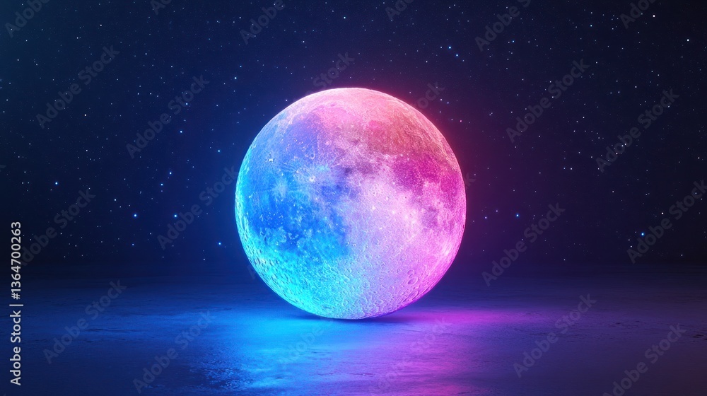 Neon Moon in Cosmic Night Neon Moon in Cosmic Night