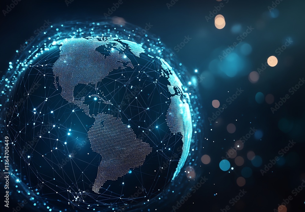Fototapeta premium Connected World Globe with Digital Network Overlay for Global Communication